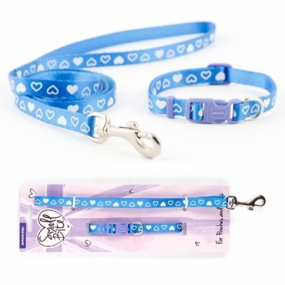 Ancol Small Bite Collar & Lead Blue Hearts RRP £6.25 CLEARANCE XL £4.99